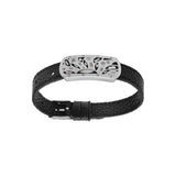 Bracelet acier et cuir bovin noir motif rectangulaire résine et nacre blanche et noire régalble