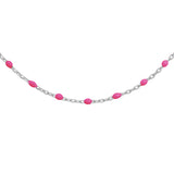 Collier argent rhodié perles résine rose fluo 40+5cm