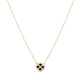Collier argent doré pendentif trèfle agate noire et oxydes