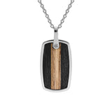 Collier acier pendentif rectangulaire aspect bois