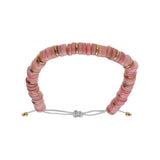 Bracelet acier doré réglable rondelles coquillage teinté rose