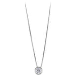 Collier argent rhodié chaine venitienne pend rond pierre blanche