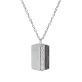 Collier acier pendentif rectangulaire avec croisillons et bande aspect bois