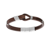 Bracelet acier  et cuir bovin marron boucle