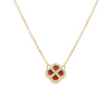 Collier argent doré pendentif trèfle agate rouge véritable contour oxydes blancs