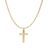 Collier acier et pvd jaune chaine gourmette avec pendentif croix