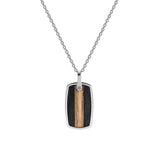 Collier acier pendentif rectangulaire aspect bois