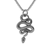 Collier acier pendentif serpent enroulé patiné