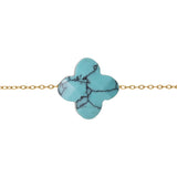 Bracelet acier doré trèfle pierre imitation facetté turquoise