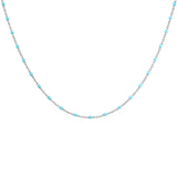 Collier argent rhodié perles résine turquoise imitation 40+5cm