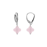 Boucles d'oreilles tige argent rhodié trèfle en verre facetté rose