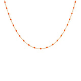 Collier argent et doré jaune perles résine orange fluo