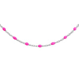 Sautoir argent rhodié perles résine rose fluo