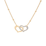 Collier argent et dorure jaune double coeur 1 lisse et 1 granité chaine avec boules