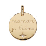 Pendentif plaqué or medaille "maman je t'aime" 1 oxyde blanc serti