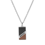 Collier acier pendentif rectangulaire aspect bois