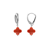 Boucles d'oreilles tige argent rhodié trèfle en verre facetté rouge