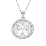 Collier argent rhodié pendentif arbre de vie celtique  20mm contour oxydes blancs sertis