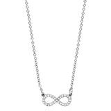 Collier argent rhodié forme huit (infini) petit modele pierres blanches synthetique