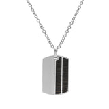 Collier acier pendentif rectangulaire 2 bandes aspect bois