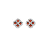 Boucles d'oreilles tige argent rhodié trèfle agate rouge véritable contour oxydes blancs