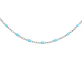 Collier argent rhodié perles résine turquoise imitation 40+5cm