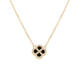Collier argent doré pendentif trèfle agate noire et oxydes