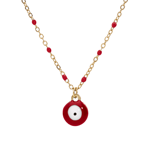 Collier acier doré résine colorée avec pendentif oeil de la chance - Olyci Bijoux