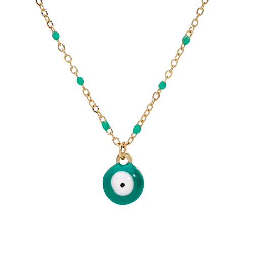Collier acier doré résine colorée avec pendentif oeil de la chance - Olyci Bijoux