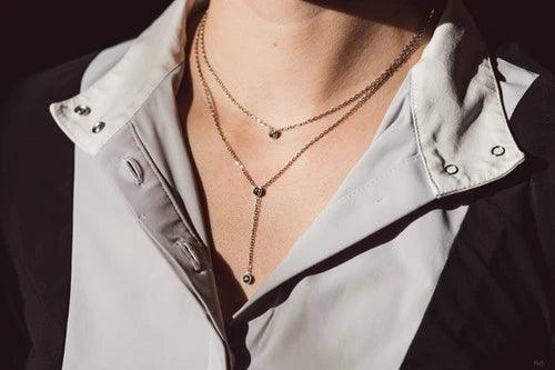 Collier acier frome Y avec trois oxydes sertis - Olyci Bijoux