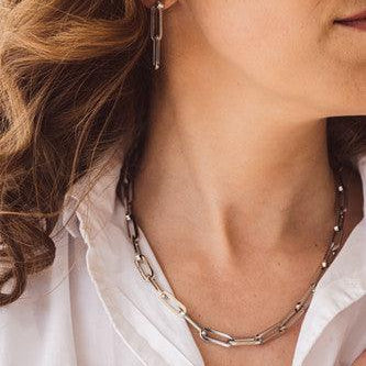 Collier acier mailles rectangulaires - Olyci Bijoux