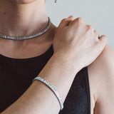 Collier acier façon rivière oxydes blancs rectangulaires sertis - Olyci Bijoux