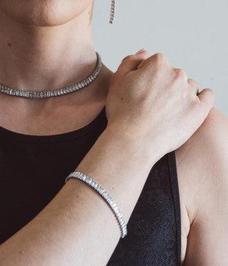 Collier acier façon rivière oxydes blancs rectangulaires sertis - Olyci Bijoux