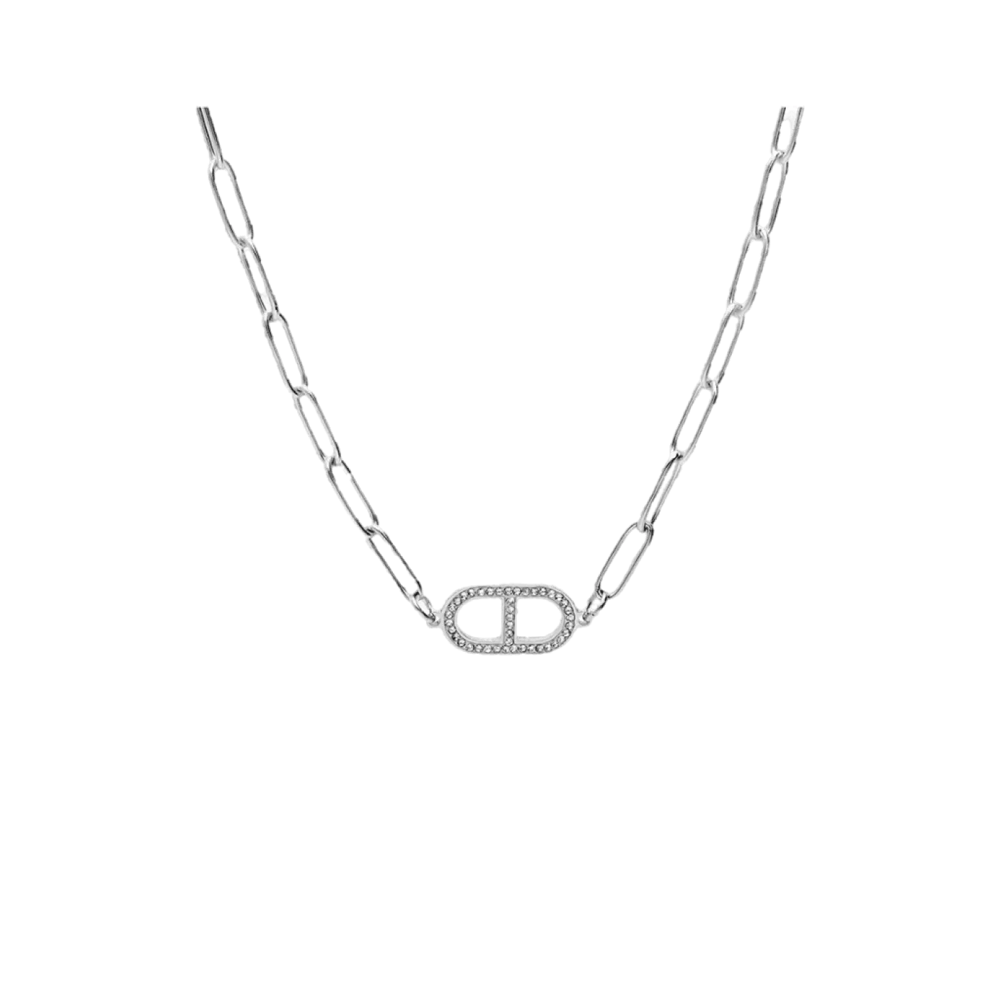 Collier acier mailles rectangulaires motif oxydes blancs sertis - Olyci Bijoux