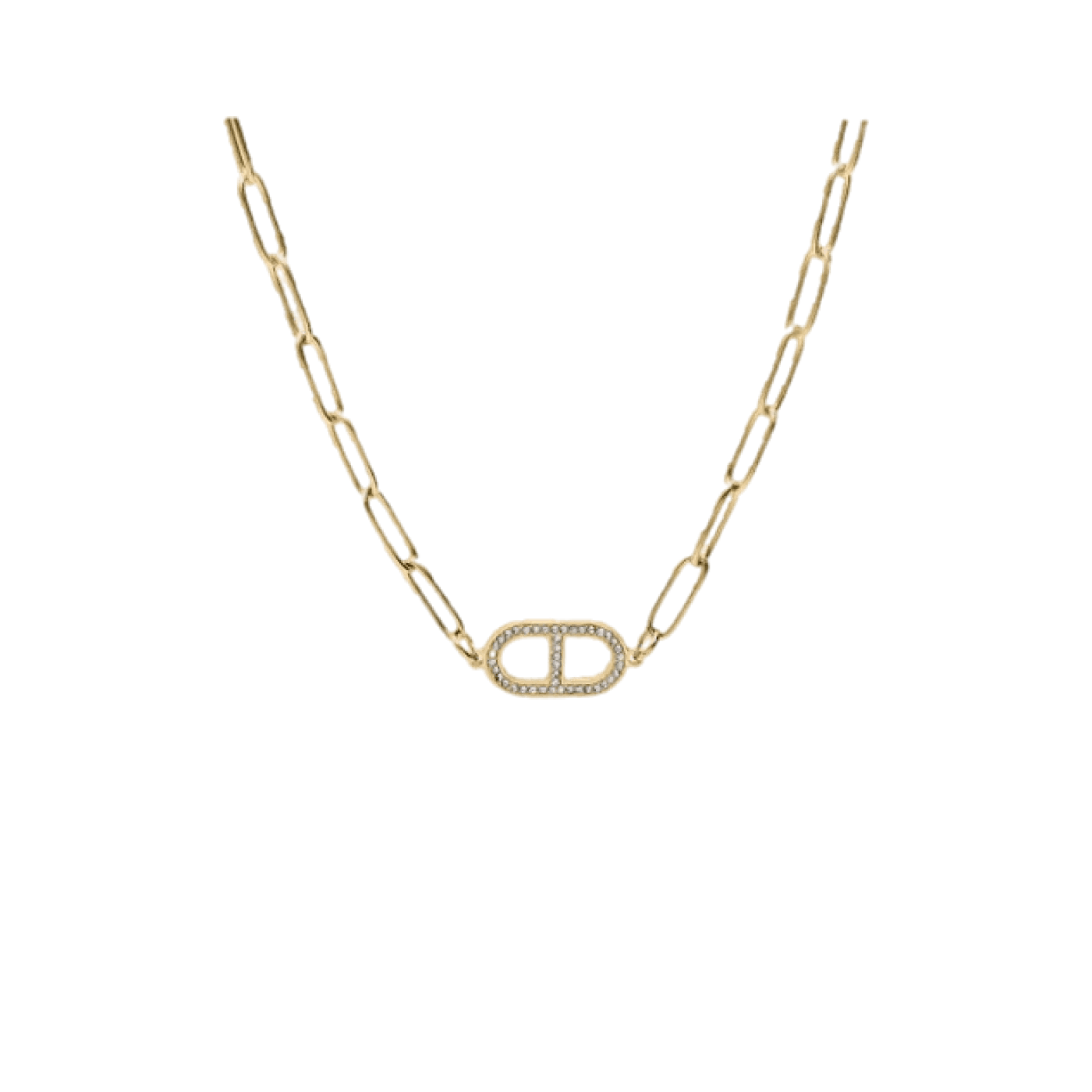 Collier acier mailles rectangulaires motif oxydes blancs sertis - Olyci Bijoux