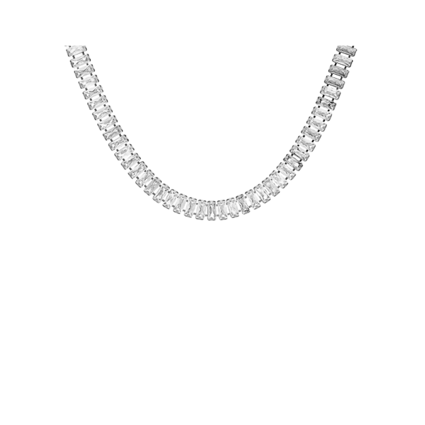 Collier acier façon rivière oxydes blancs rectangulaires sertis - Olyci Bijoux