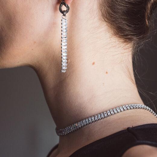 Collier acier façon rivière oxydes blancs rectangulaires sertis - Olyci Bijoux