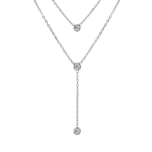 Collier acier frome Y avec trois oxydes sertis - Olyci Bijoux