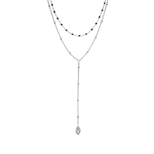 Collier acier double rangs, un ras du cou orné de résines et un plongeant avec oxyde blanc sertis - Olyci Bijoux